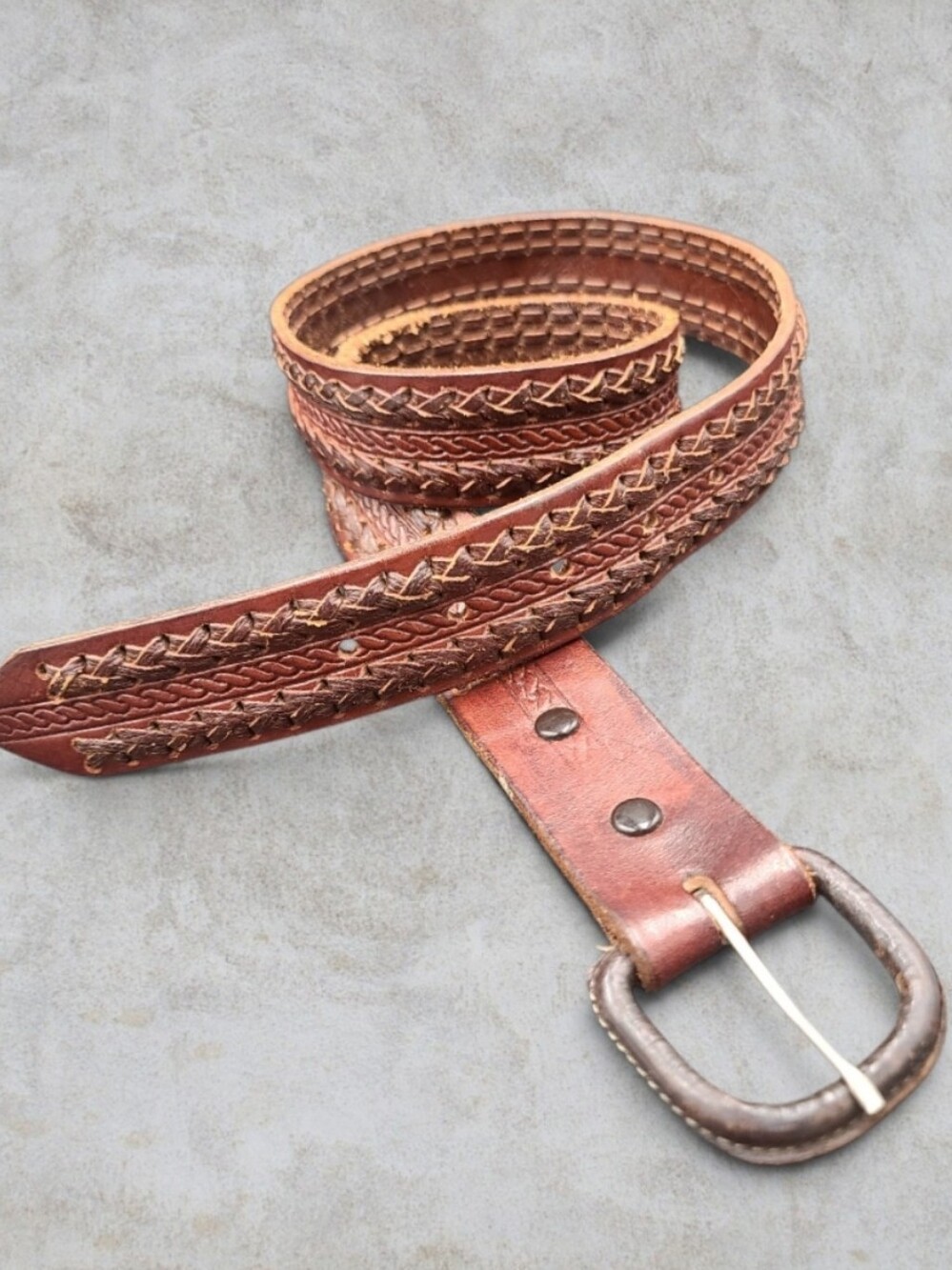 Vintage RM Mexico Tooled Leather Braided Western Belt 36